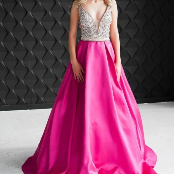 Terani Couture Beaded Satin A-line Gown - Picture 3 of 5